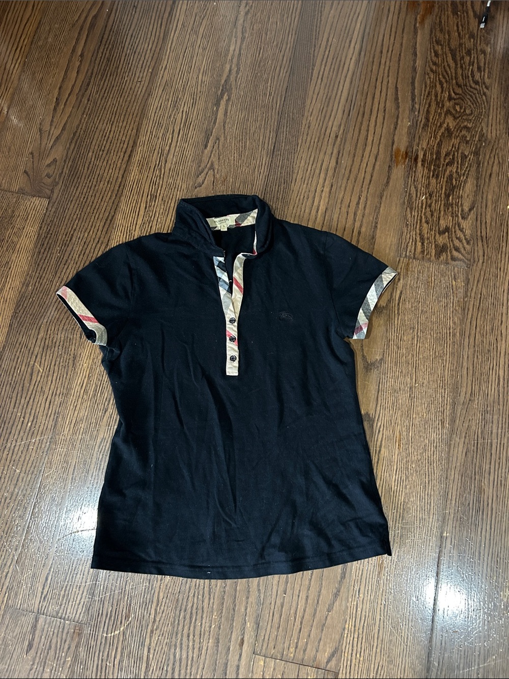Burberry London black plaid trim polo shirt sz XL